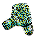 Teal And Yellow Leopard Pattern Print Boxing Gloves