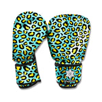 Teal And Yellow Leopard Pattern Print Boxing Gloves