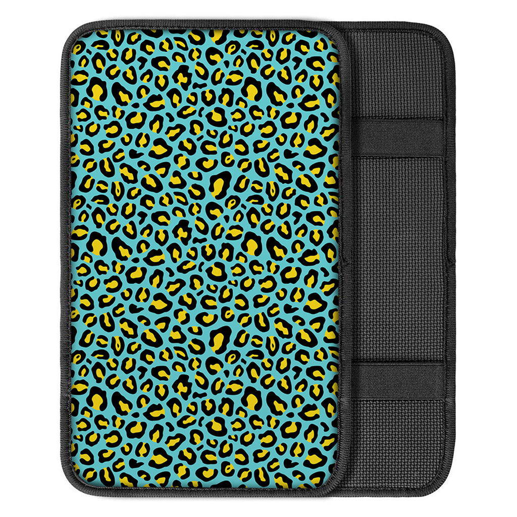 Teal And Yellow Leopard Pattern Print Car Center Console Cover