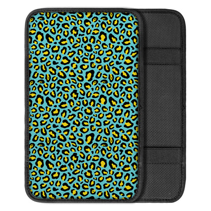 Teal And Yellow Leopard Pattern Print Car Center Console Cover