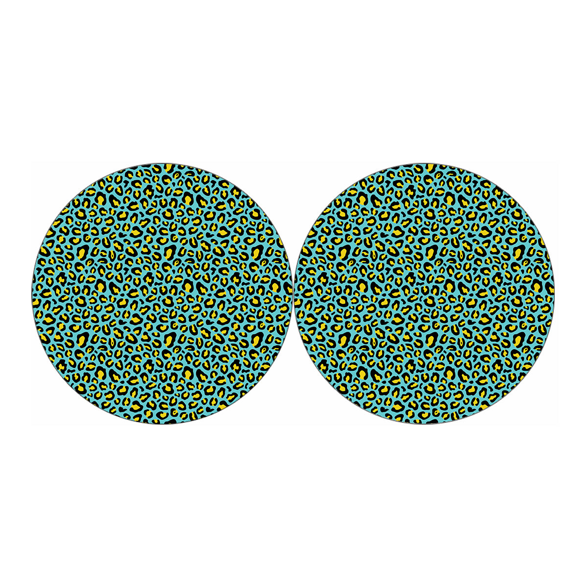Teal And Yellow Leopard Pattern Print Car Coasters
