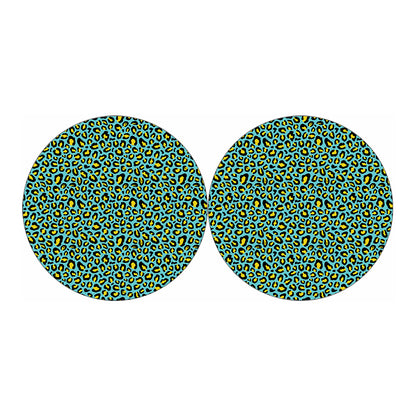 Teal And Yellow Leopard Pattern Print Car Coasters