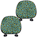 Teal And Yellow Leopard Pattern Print Car Headrest Covers