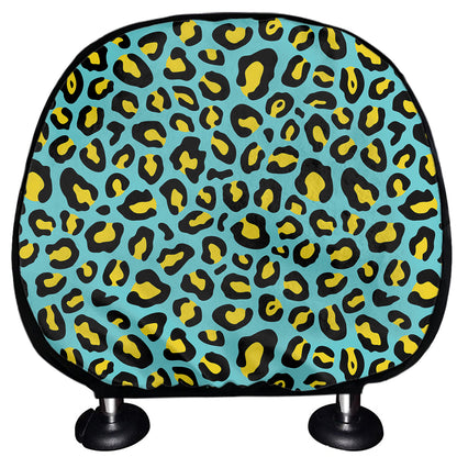 Teal And Yellow Leopard Pattern Print Car Headrest Covers