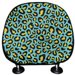 Teal And Yellow Leopard Pattern Print Car Headrest Covers