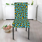 Teal And Yellow Leopard Pattern Print Dining Chair Slipcover