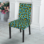 Teal And Yellow Leopard Pattern Print Dining Chair Slipcover