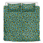 Teal And Yellow Leopard Pattern Print Duvet Cover Bedding Set