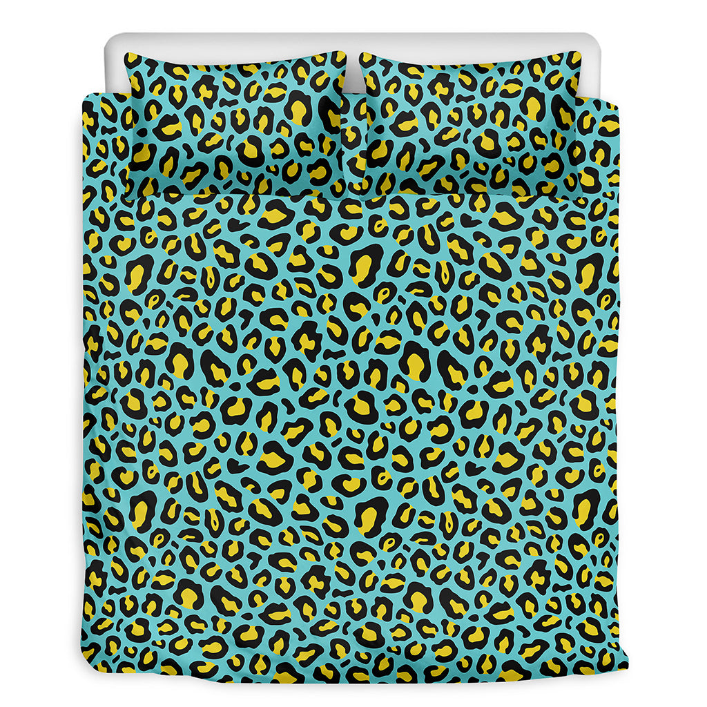 Teal And Yellow Leopard Pattern Print Duvet Cover Bedding Set
