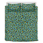Teal And Yellow Leopard Pattern Print Duvet Cover Bedding Set