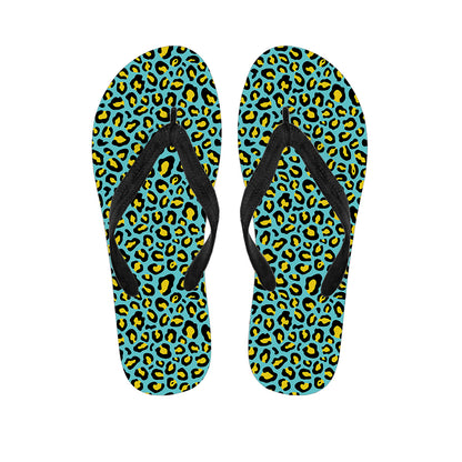 Teal And Yellow Leopard Pattern Print Flip Flops