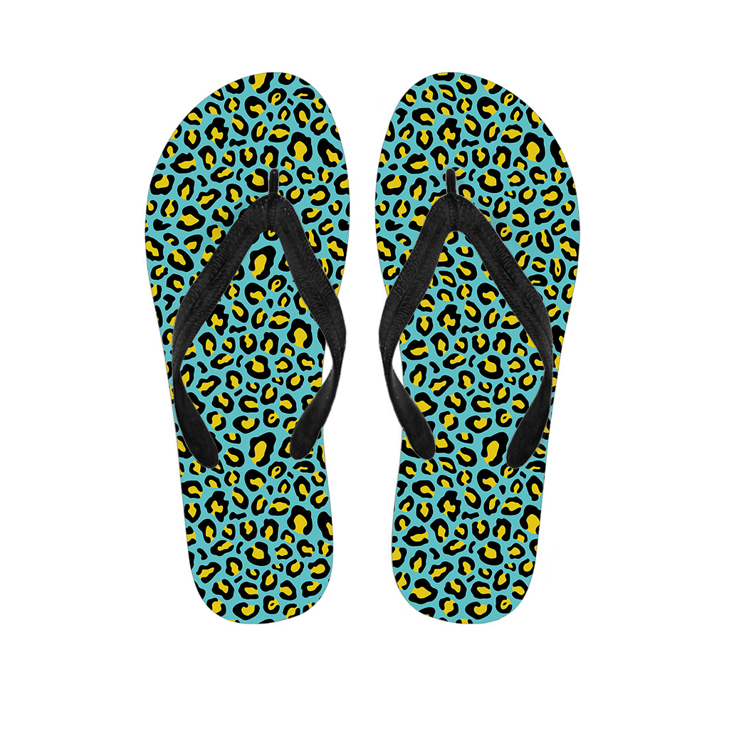 Teal And Yellow Leopard Pattern Print Flip Flops