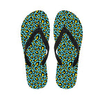 Teal And Yellow Leopard Pattern Print Flip Flops