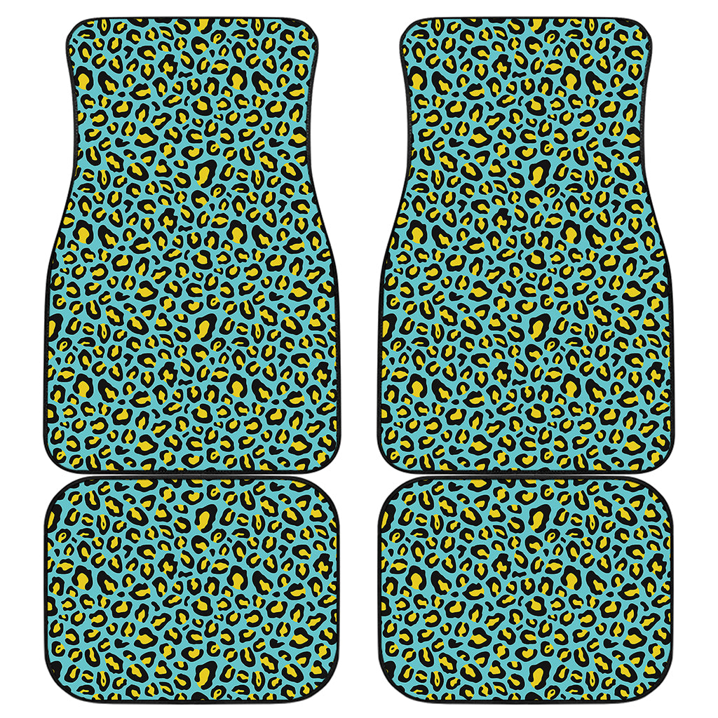 Teal And Yellow Leopard Pattern Print Front and Back Car Floor Mats
