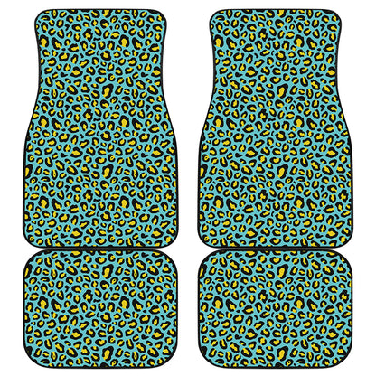 Teal And Yellow Leopard Pattern Print Front and Back Car Floor Mats