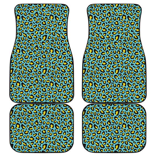 Teal And Yellow Leopard Pattern Print Front and Back Car Floor Mats
