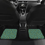 Teal And Yellow Leopard Pattern Print Front and Back Car Floor Mats