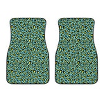 Teal And Yellow Leopard Pattern Print Front Car Floor Mats