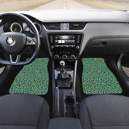 Teal And Yellow Leopard Pattern Print Front Car Floor Mats