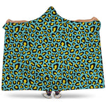 Teal And Yellow Leopard Pattern Print Hooded Blanket