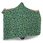 Teal And Yellow Leopard Pattern Print Hooded Blanket