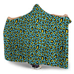 Teal And Yellow Leopard Pattern Print Hooded Blanket