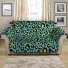 Teal And Yellow Leopard Pattern Print Loveseat Protector