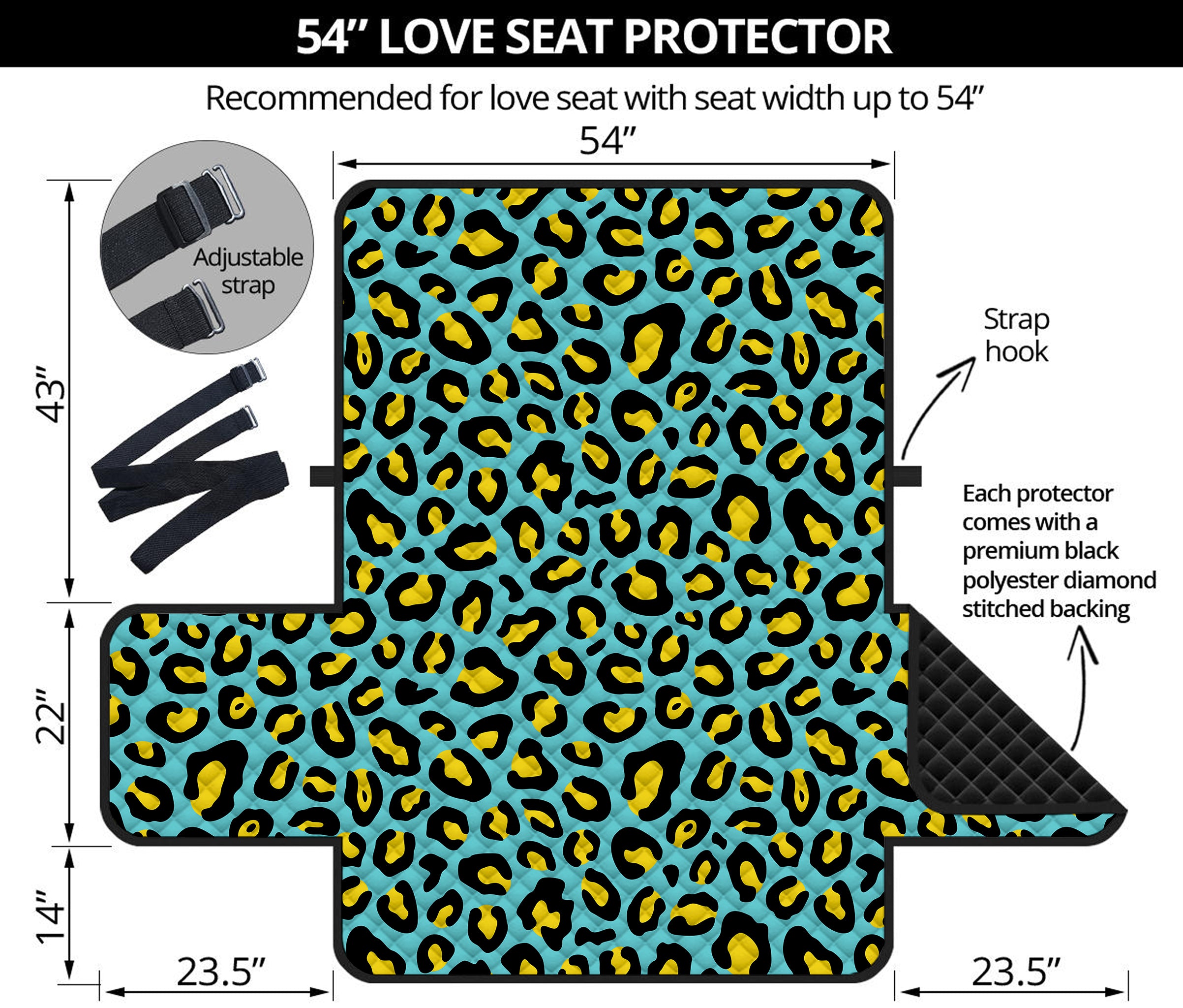 Teal And Yellow Leopard Pattern Print Loveseat Protector