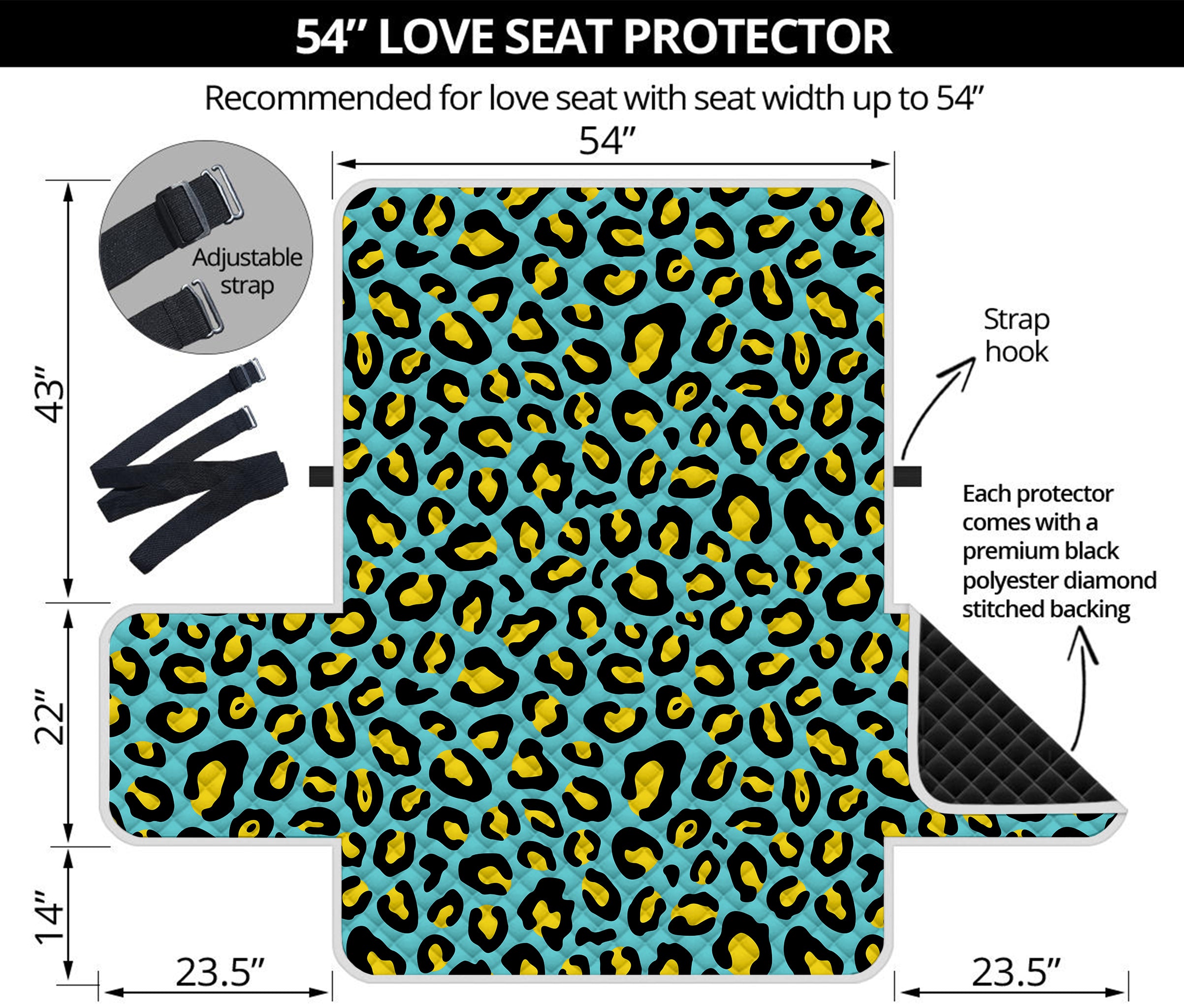 Teal And Yellow Leopard Pattern Print Loveseat Protector