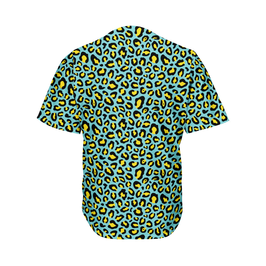 Teal And Yellow Leopard Pattern Print Men's Baseball Jersey