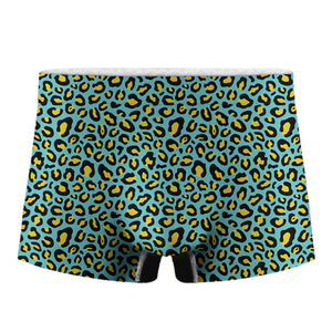 Teal And Yellow Leopard Pattern Print Men's Boxer Briefs