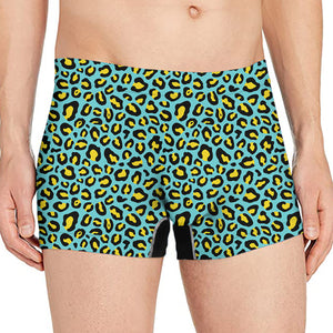 Teal And Yellow Leopard Pattern Print Men's Boxer Briefs