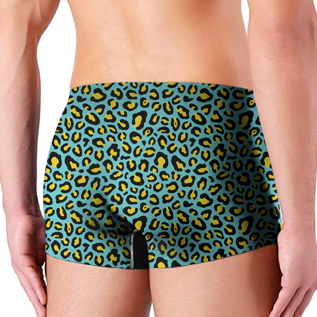 Teal And Yellow Leopard Pattern Print Men's Boxer Briefs