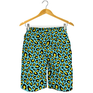 Teal And Yellow Leopard Pattern Print Men's Shorts