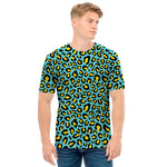 Teal And Yellow Leopard Pattern Print Men's T-Shirt