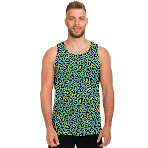 Teal And Yellow Leopard Pattern Print Men's Tank Top