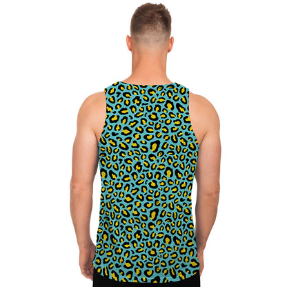 Teal And Yellow Leopard Pattern Print Men's Tank Top