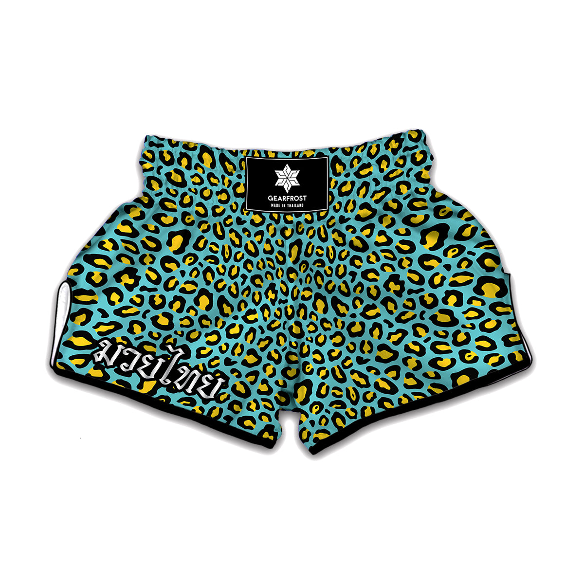 Teal And Yellow Leopard Pattern Print Muay Thai Boxing Shorts