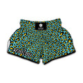 Teal And Yellow Leopard Pattern Print Muay Thai Boxing Shorts