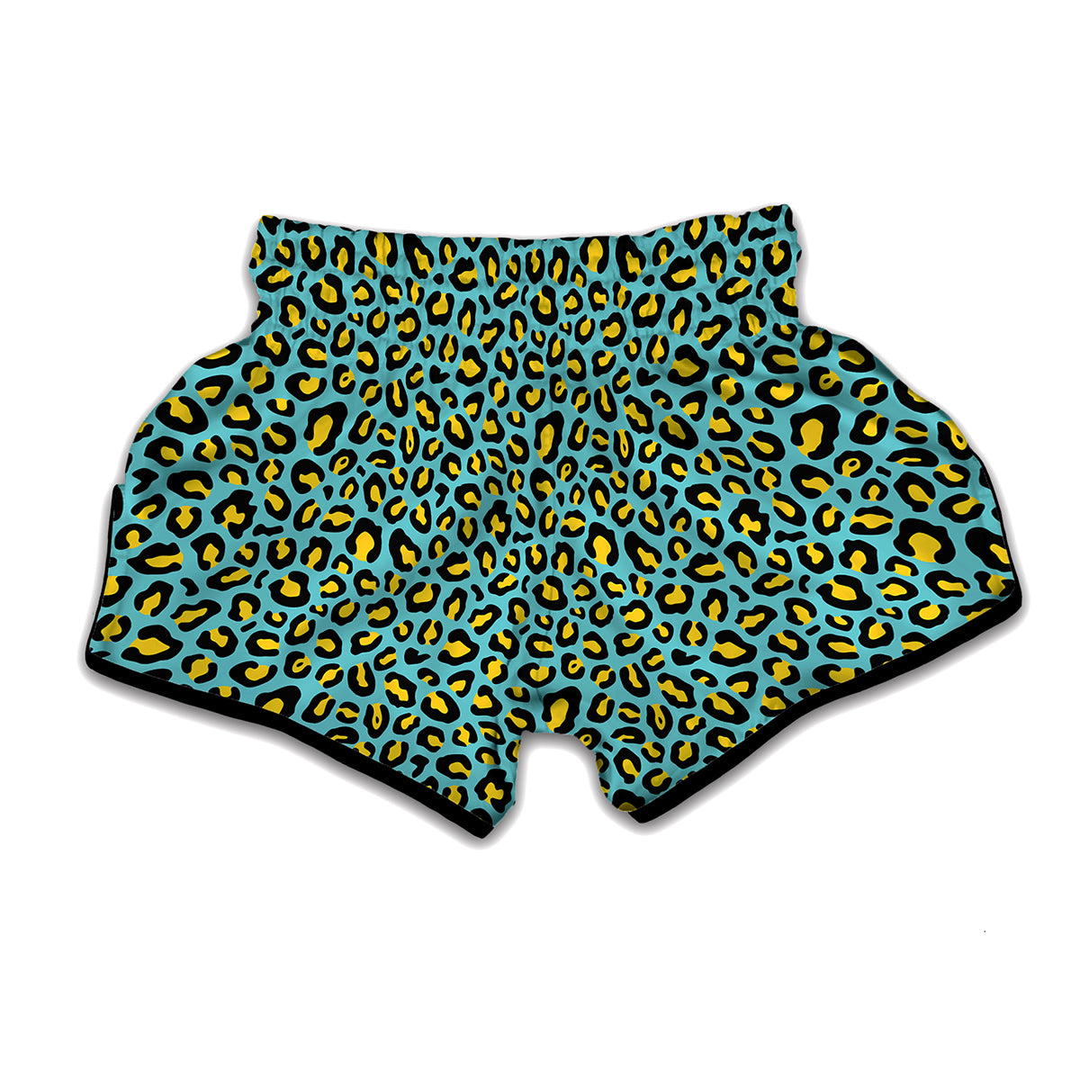 Teal And Yellow Leopard Pattern Print Muay Thai Boxing Shorts
