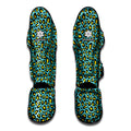 Teal And Yellow Leopard Pattern Print Muay Thai Shin Guards