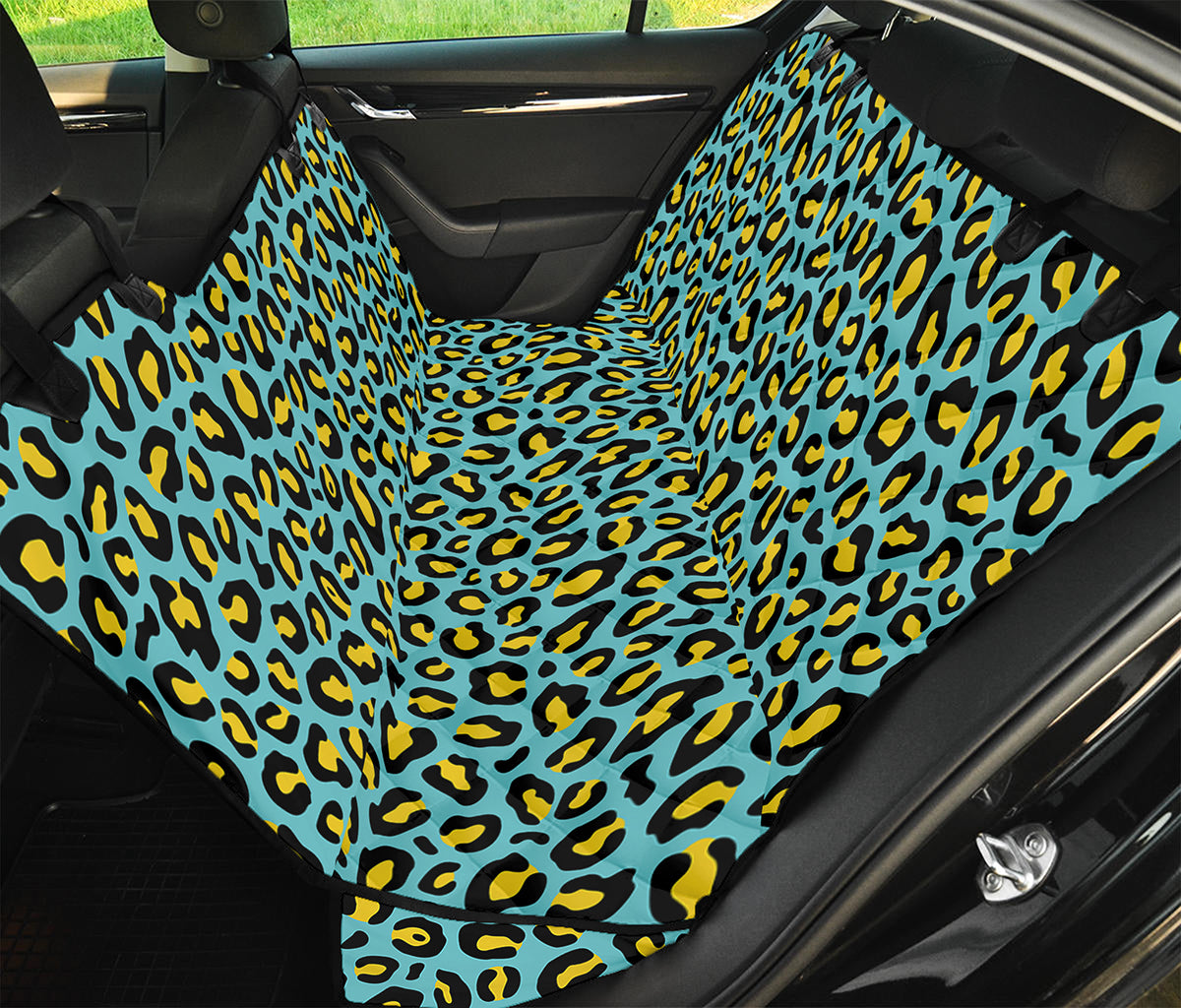 Teal And Yellow Leopard Pattern Print Pet Car Back Seat Cover