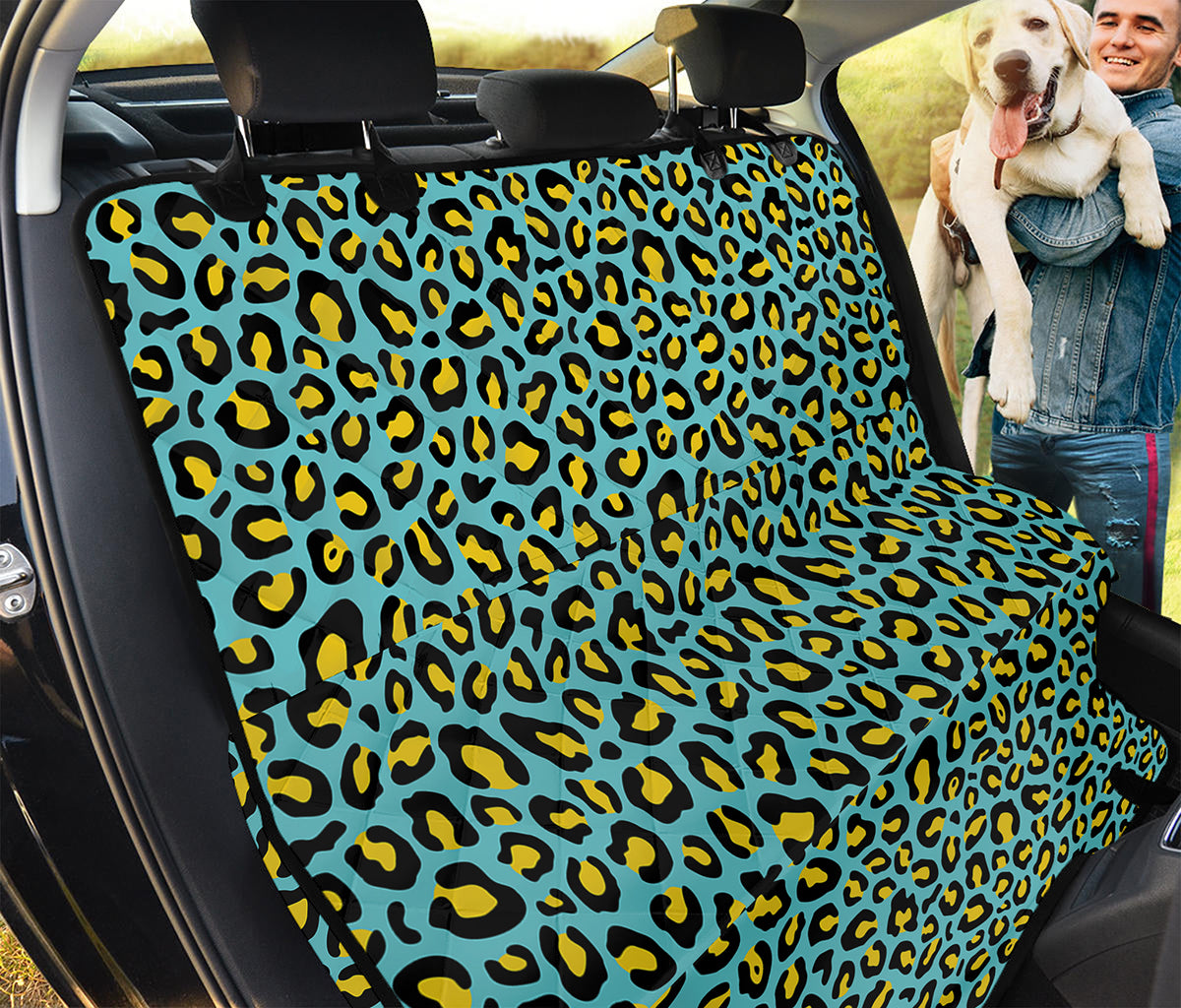 Teal And Yellow Leopard Pattern Print Pet Car Back Seat Cover