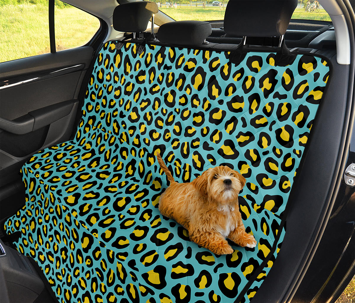 Teal And Yellow Leopard Pattern Print Pet Car Back Seat Cover