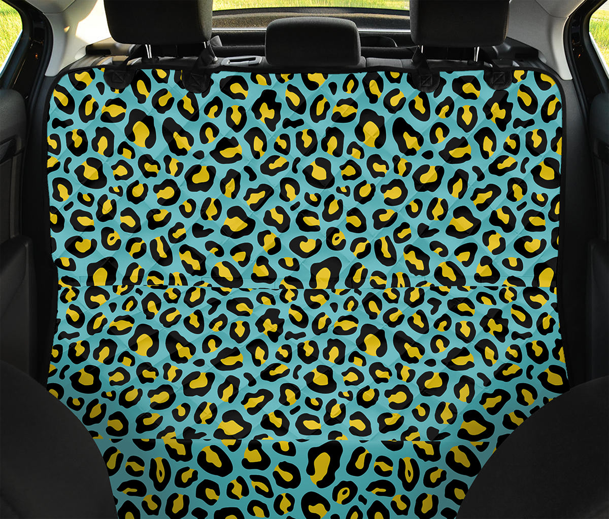 Teal And Yellow Leopard Pattern Print Pet Car Back Seat Cover