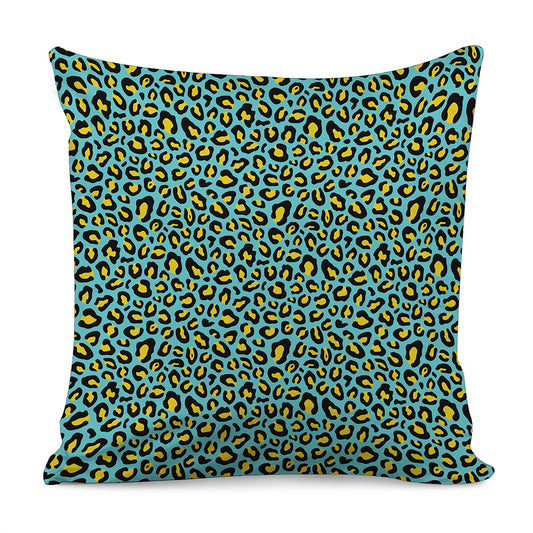 Teal And Yellow Leopard Pattern Print Pillow Cover