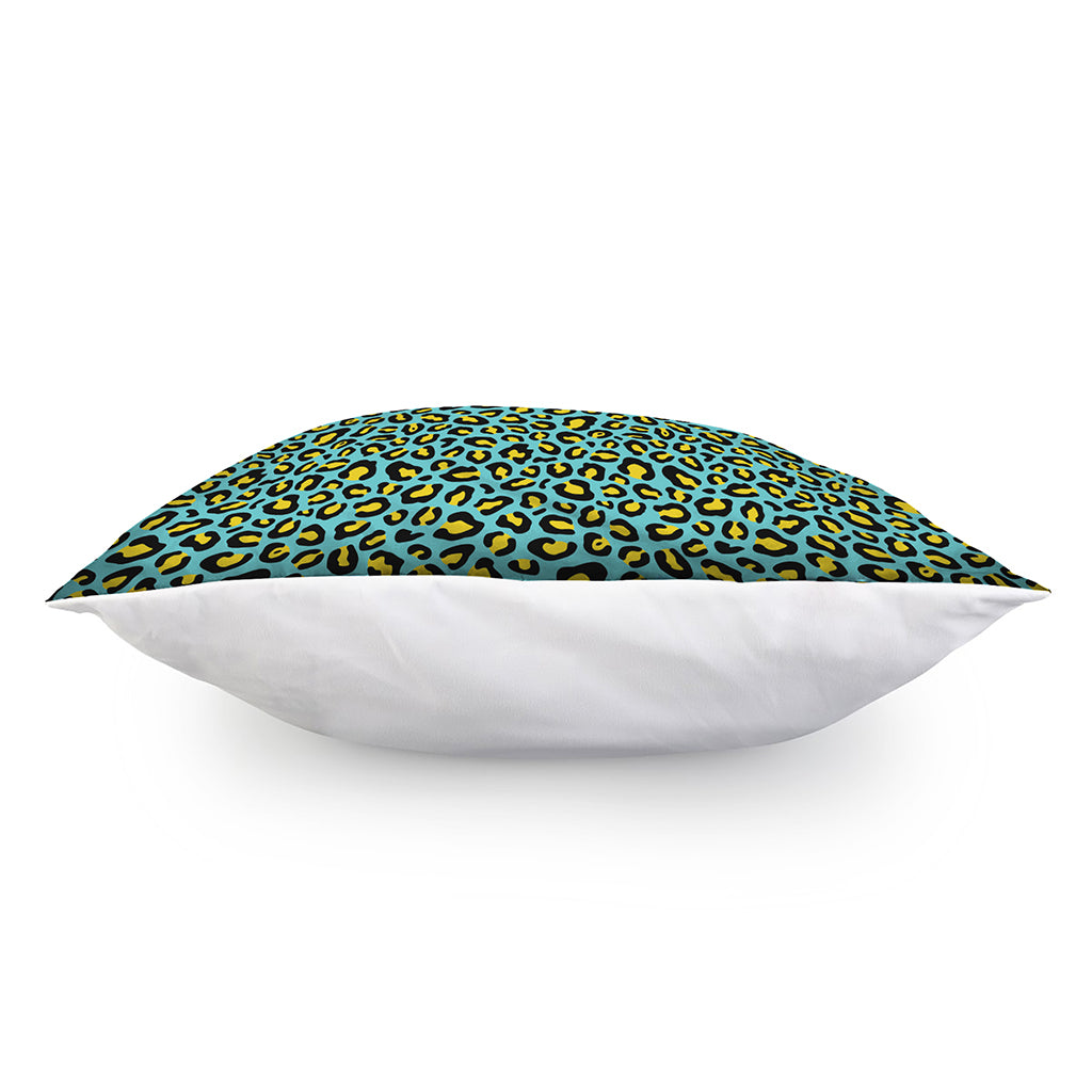 Teal And Yellow Leopard Pattern Print Pillow Cover