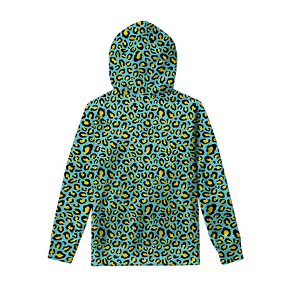Teal And Yellow Leopard Pattern Print Pullover Hoodie