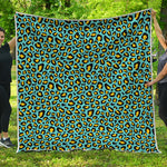 Teal And Yellow Leopard Pattern Print Quilt