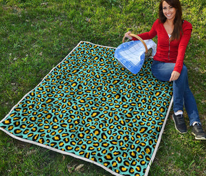 Teal And Yellow Leopard Pattern Print Quilt